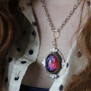 Crowned Dragon's Breath Fire Floating on a Bed of Leaves Necklace!